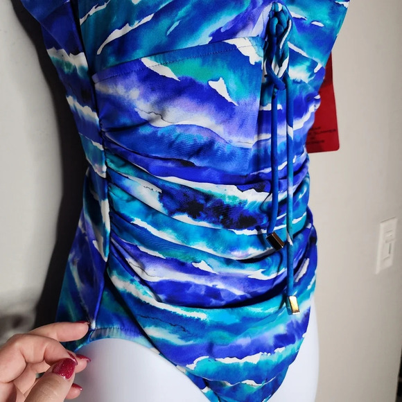 NWT Magicsuit by Miraclesuit ruched blue one peice swimsuit. Size 10 - Picture 3 of 13
